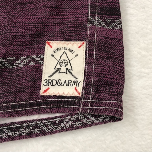 3rd & Army Black Violet Aztec Striped Surf Swim Trunks Board Shorts Mens Size 32 - Picture 3 of 7